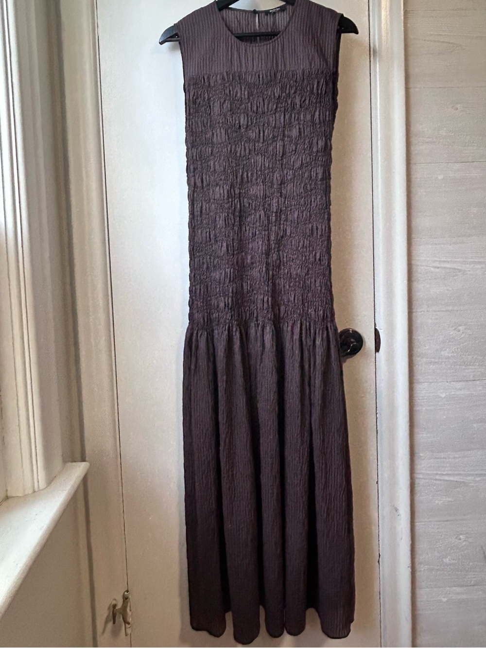 Nwt Massimo Dutti Shirred w/Flounce Maxi Brown - Picture 4 of 12